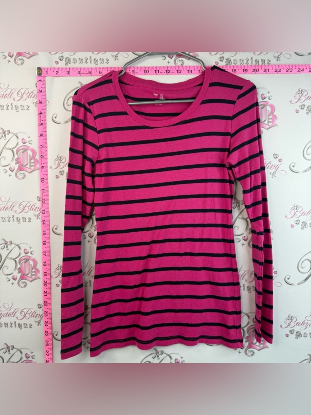 GAP long sleeve stretchy shirt Pink and Black Striped Long Sleeve Tee